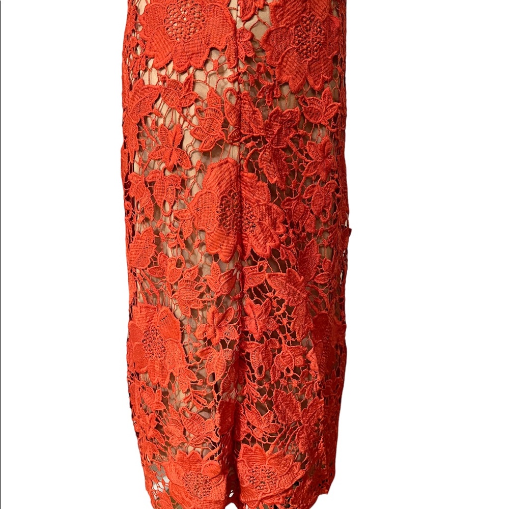 Midi Lace Coral Color Ladies Modest Skirt - Picture 2 of 4